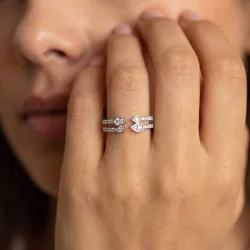 Bague Jonc Ouvert Pétales Sertis en Or 18K ou Platine