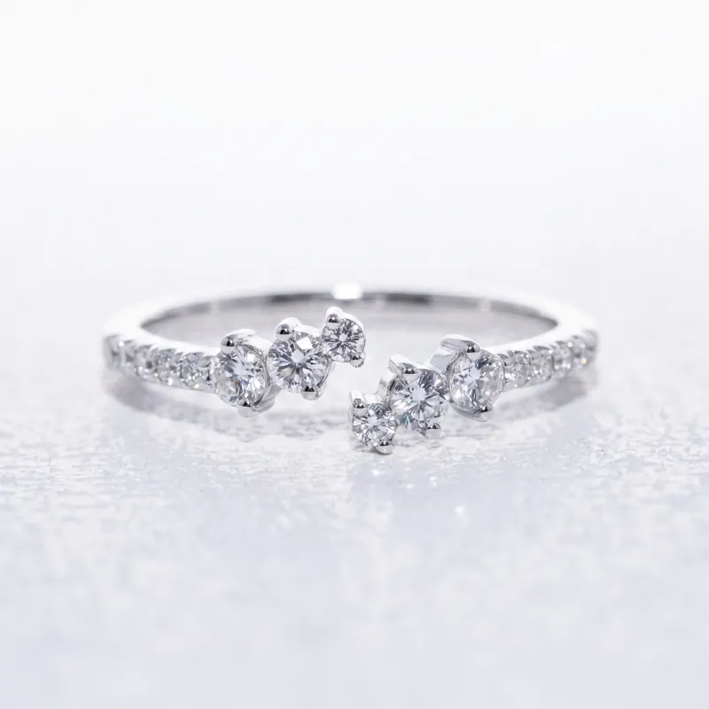Bague Jonc Ouvert Cascade de Diamants en Or 18K ou Platine