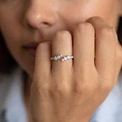 Bague Jonc Ouvert Cascade de Diamants en Or 18K ou Platine