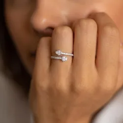 Bague Toi & Moi Croisée Gouttes Pavées en Or 18K ou Platine