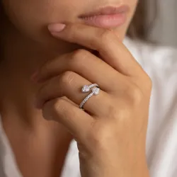 Bague Toi & Moi Croisée Gouttes Pavées en Or 18K ou Platine