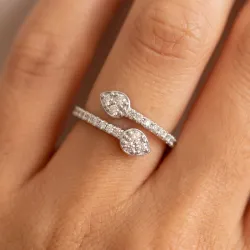 Bague Toi & Moi Croisée Gouttes Pavées en Or 18K ou Platine