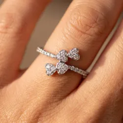 Bague Trèfle Cœurs Pavés en Or 18K ou Platine | Celinni
