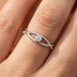 Bague Crois&eacute;e Perl&eacute;e Diamant Serti Clos en Or 18K ou Platine