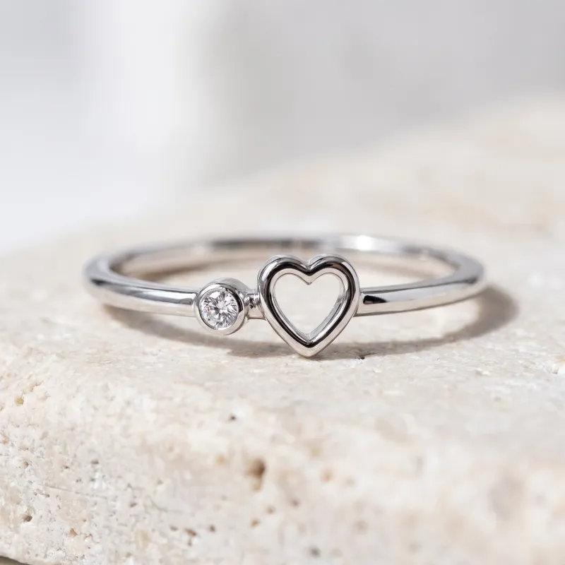 Bague C&oelig;ur Ajour&eacute; Diamant en Or 18K ou Platine | Celinni