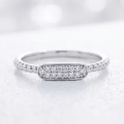 Bague Jonc Perl&eacute; Barrette Pav&eacute;e en Or 18K ou Platine