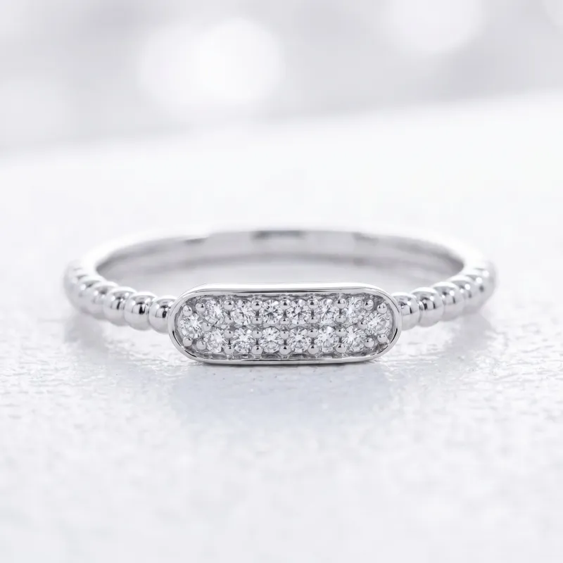 Bague Jonc Perl&eacute; Barrette Pav&eacute;e en Or 18K ou Platine