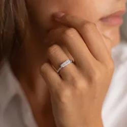 Bague Jonc Perl&eacute; Barrette Pav&eacute;e en Or 18K ou Platine