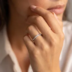 Bague Jonc Perlé Stations Pavées en Or 18K ou Platine