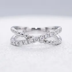 Bague Croisée Pavée Diamants en Or 18K ou Platine | Celinni