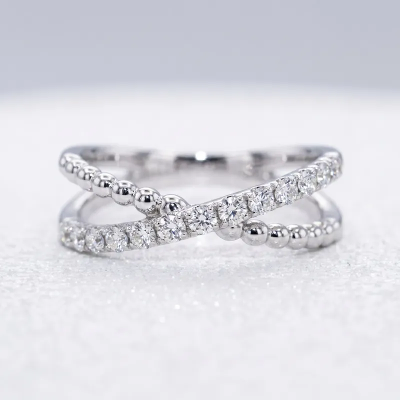 Bague Croisée Pavée Diamants en Or 18K ou Platine | Celinni