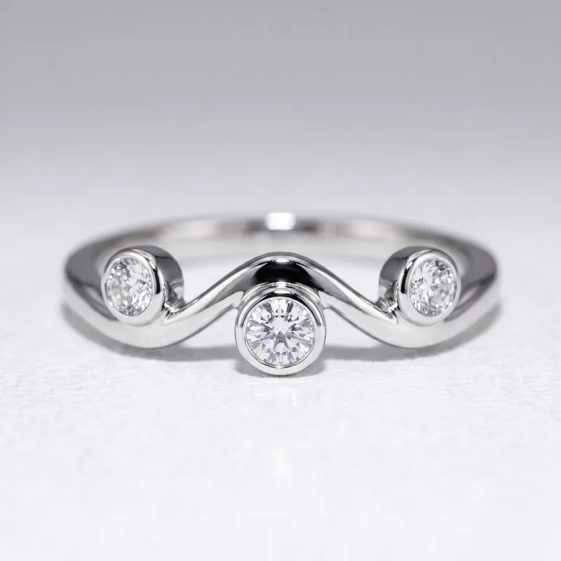 Bague Jonc Vague Trio Contrarié en Or 18K ou Platine