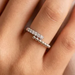 Bague Jonc Ouvert Barrette Pav&eacute;e en Or 18K ou Platine