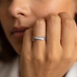 Bague Crois&eacute;e Diamants Perl&eacute;e en Or 18K ou Platine | Celinni