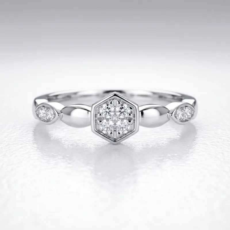 Bague Hexagone Pavé et Marquises en Or 18K ou Platine