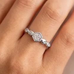 Bague Hexagone Pavé et Marquises en Or 18K ou Platine