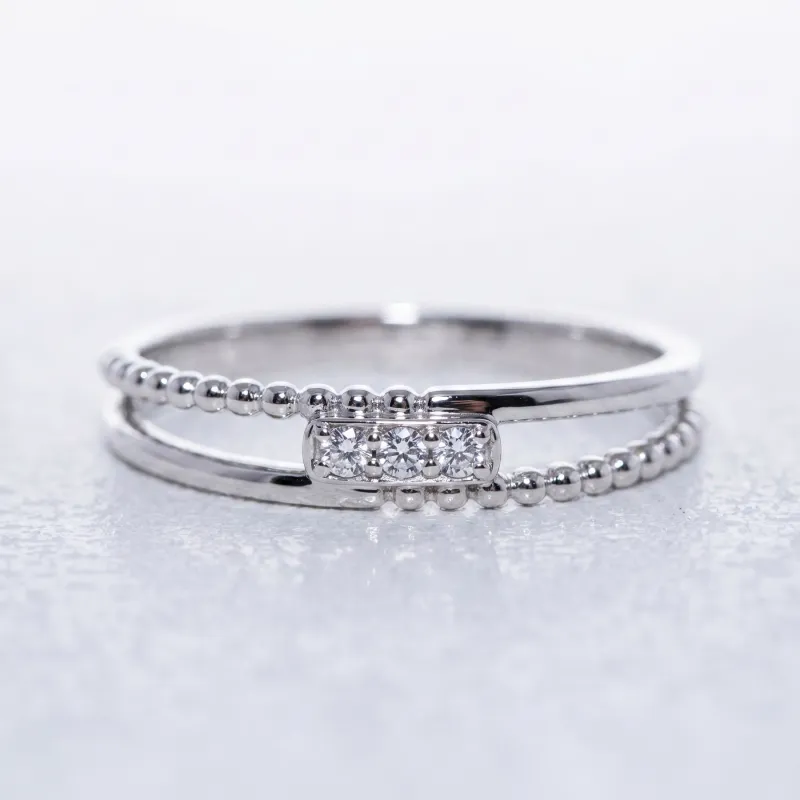 Bague jonc double perlé en or 18K ou platine – Celinni
