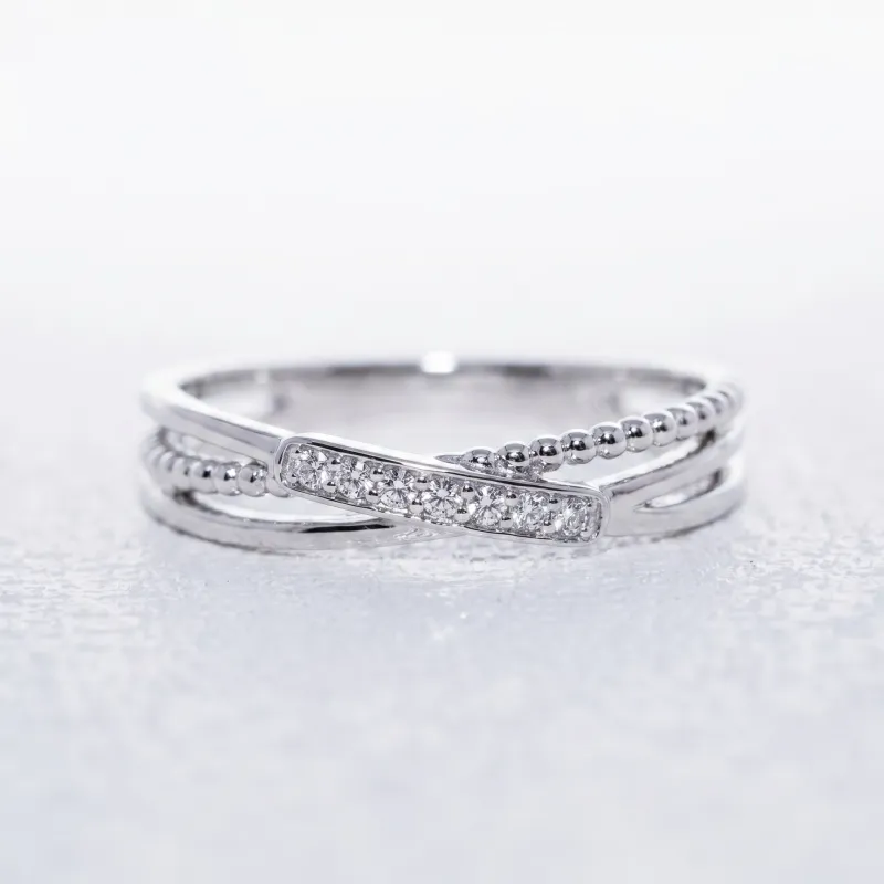Bague Croisée Diamants Perlée en Or 18K ou Platine | Celinni