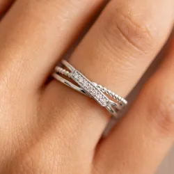 Bague Croisée Diamants Perlée en Or 18K ou Platine | Celinni