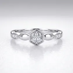 Bague Hexagone Pavé et Marquises en Or 18K ou Platine