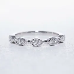 Bague Jonc Perlé Semé de Poires en Or 18K ou Platine