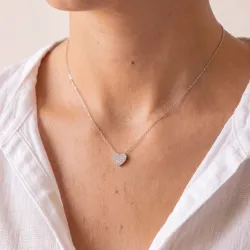 Pendentif Sweetheart Cœur Diamants Naturels en Or Blanc 18K