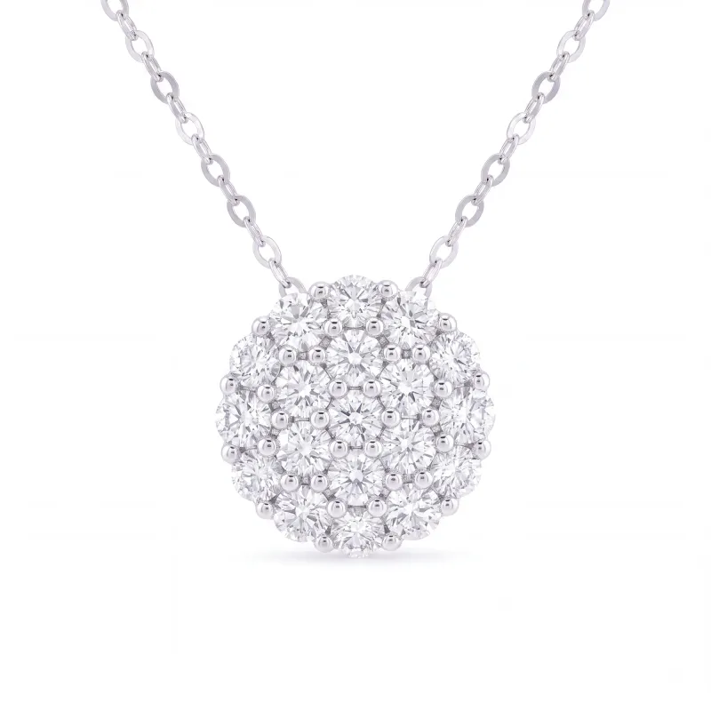 Pendentif Rond Pavé Diamants Naturels 1 Carat Or Blanc 18K