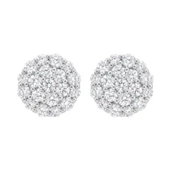 Boucles d'Oreilles Rondes Diamants Naturels en Or Blanc 18K