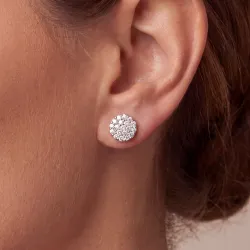 Boucles d'Oreilles Rondes Diamants Naturels en Or Blanc 18K