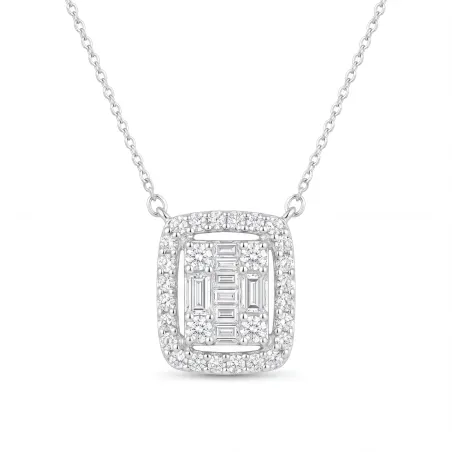 Pendentif Rectangle pavé diamants naturels - Or blanc 18K