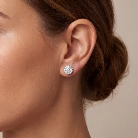 Boucles d'oreilles Rondes pavés Diamants naturels Or blanc 18K