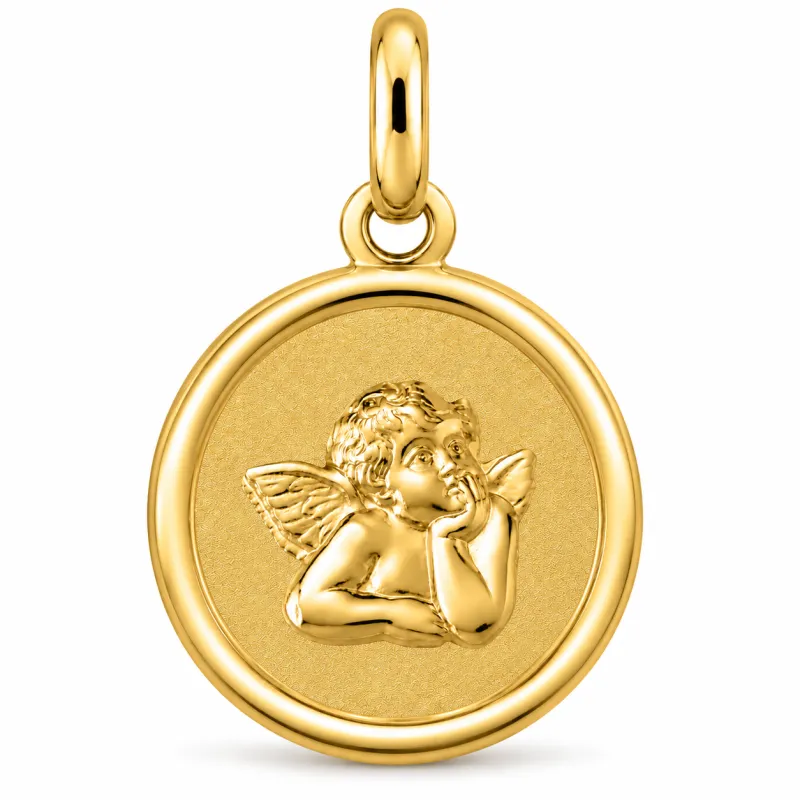 Médaille Ange Bordure Polie en Or Jaune 18 Carats