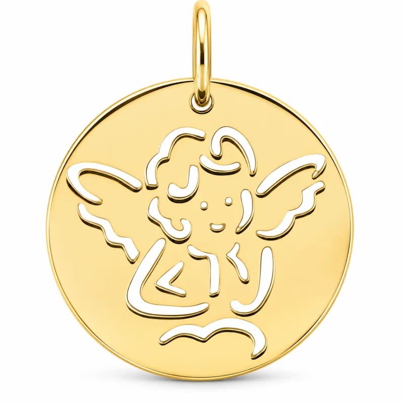 Openwork Angel Medal in 18K Yellow Gold - 15 mm