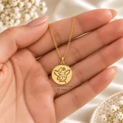 Openwork Angel Medal in 18K Yellow Gold - 15 mm