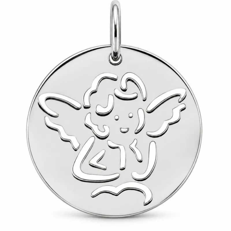 Opengewerkte Engel Medaille 18K Witgoud - 15 mm