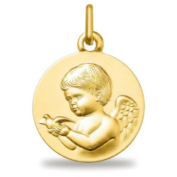 Médaille Ange à la Colombe Or Jaune 18 Carats - 16 mm