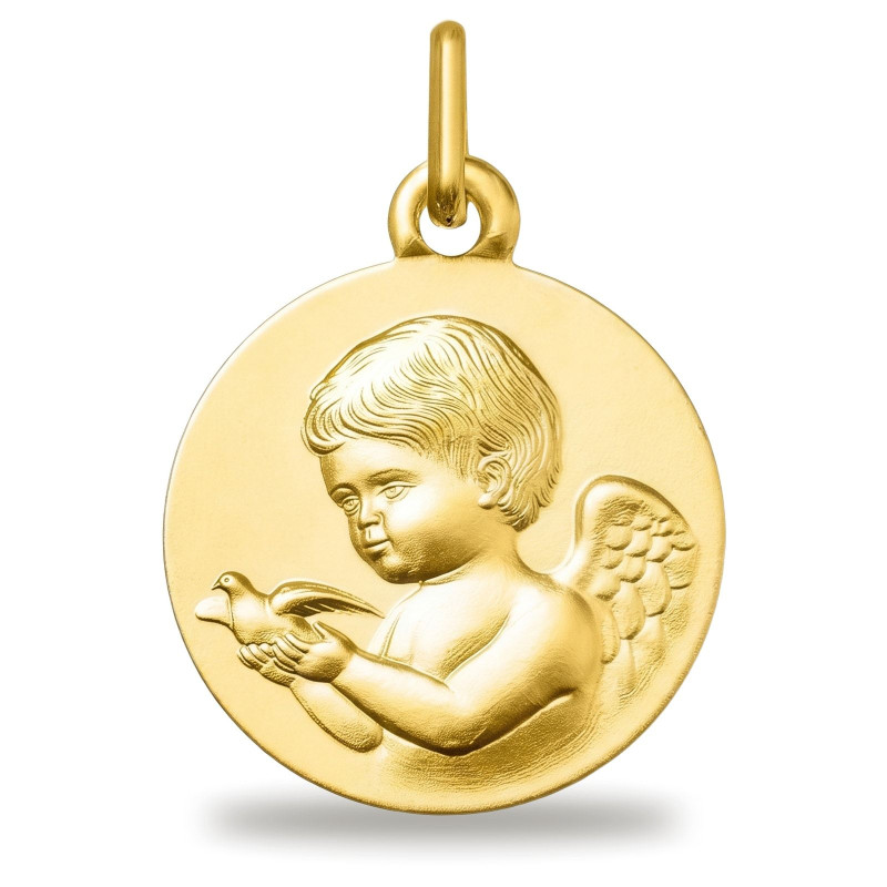 Médaille Ange à la Colombe en Or Jaune 18 Carats