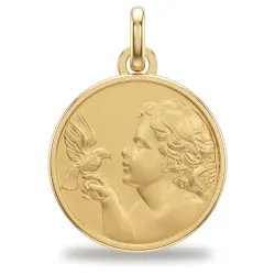 Medaille Engel und Taube polierter Rand 18K Gelbgold - 16 mm