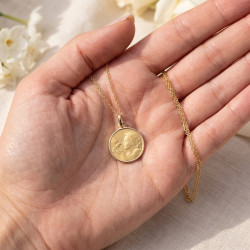 Medaille Engel und Taube polierter Rand 18K Gelbgold - 16 mm