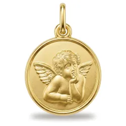 Médaille Ange de Raphaël Cadre Poli Or Jaune 18 Carats - 15 mm