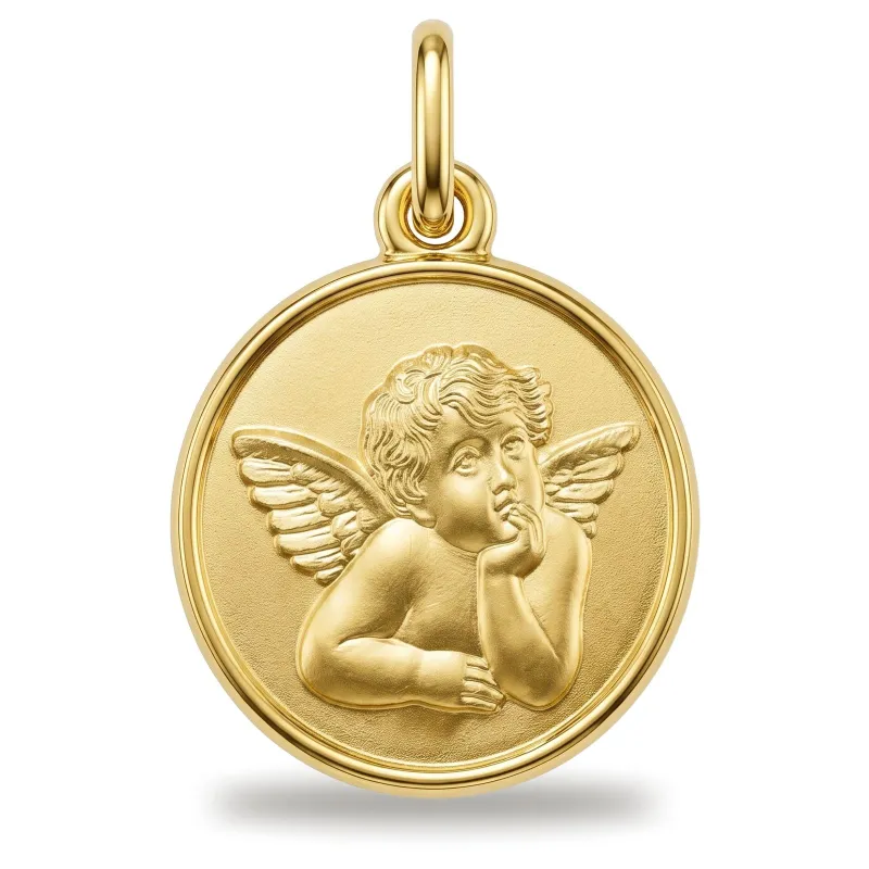 Medaille Raffael-Engel polierter Rahmen 18K Gelbgold - 15 mm