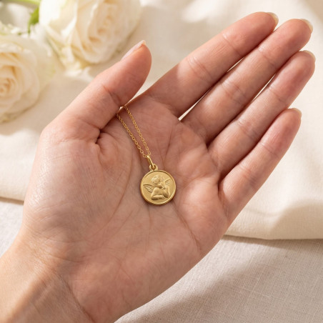 Médaille Ange de Raphaël Cadre Poli en Or Jaune 18 Carats