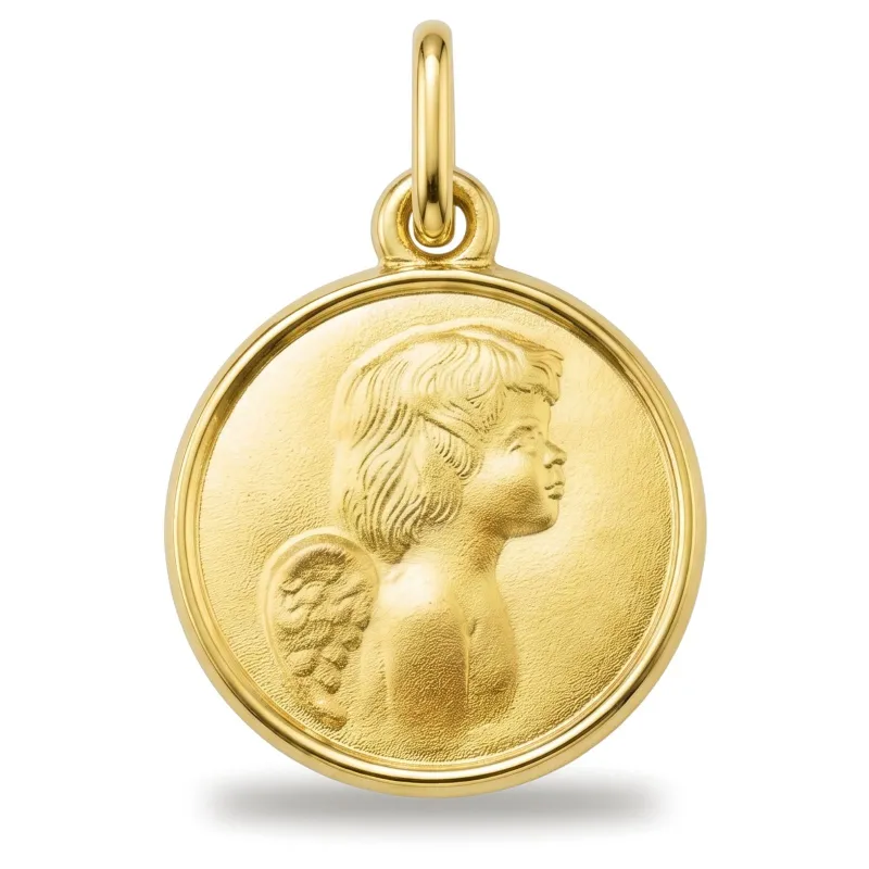 Médaille Ange de Profil Cadre Poli en Or Jaune 18 Carats