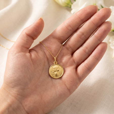 Médaille Ange de Profil Cadre Poli en Or Jaune 18 Carats