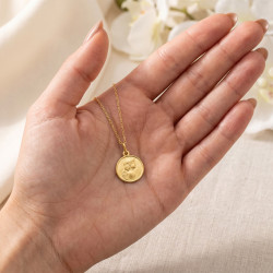 Medaille Engel in Profiel Gepolijste Rand 18K Geelgoud - 14 mm
