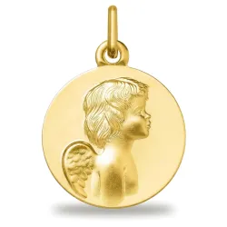 Médaille Ange de Profil Satinée Or Jaune 18 Carats - 16 mm