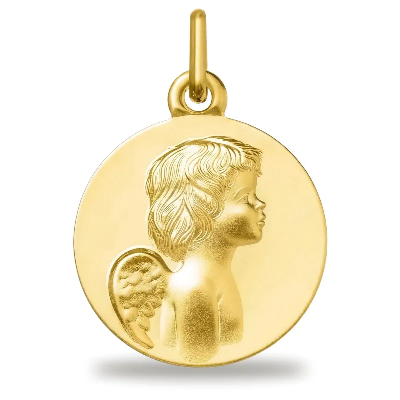Médaille Ange de Profil Satinée en Or Jaune 18 Carats