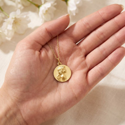 Satin Profile Angel Medal 18K Yellow Gold - 16 mm