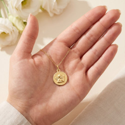 Medaille Rafaël-Engel Geschulpte Ondergrond 18K Geelgoud - 14 mm