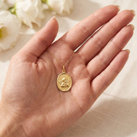 Médaille Ange de Raphaël Ovale à Cadre en Or Jaune 18 Carats